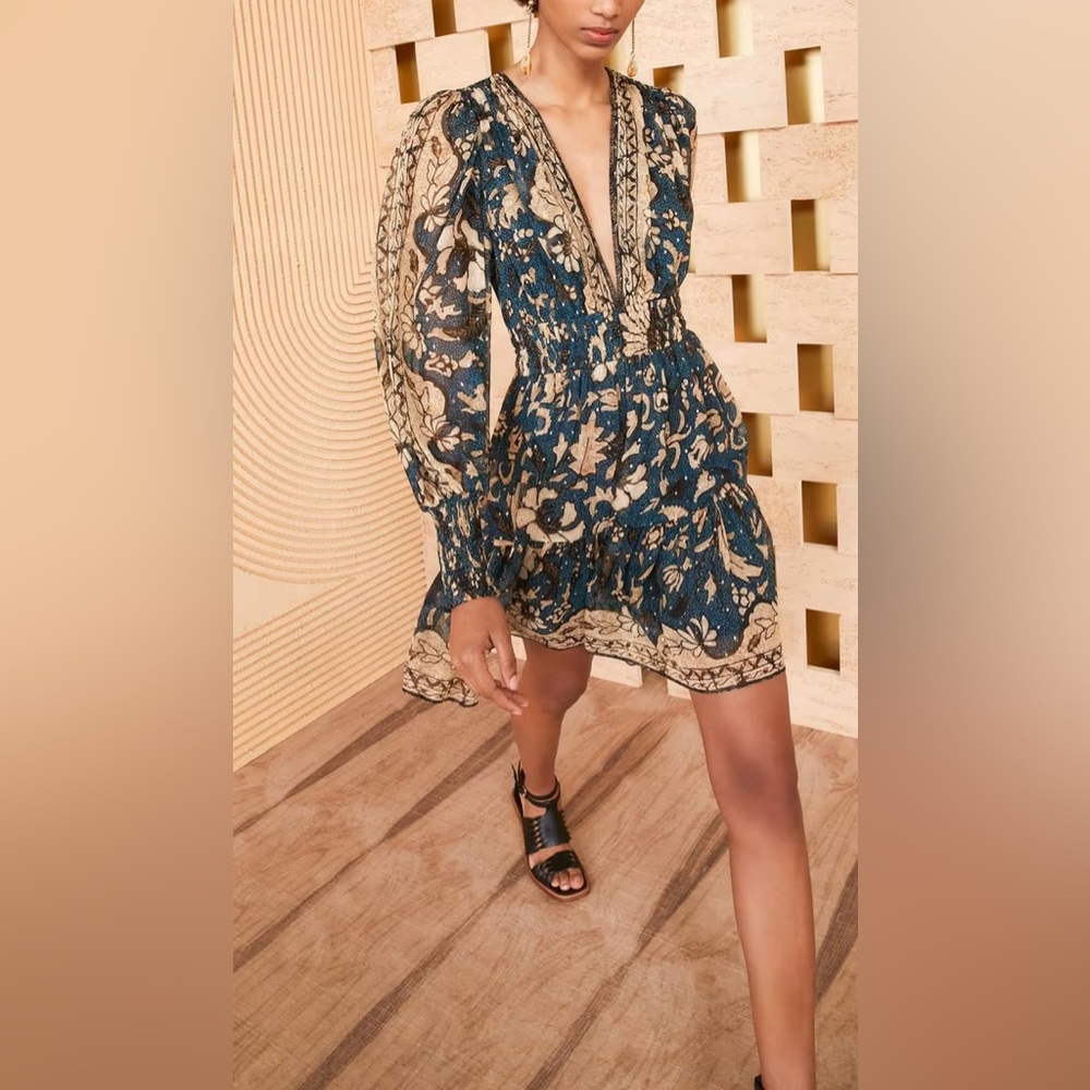 Ulla Johnson Mini Silk Long-Sleeve Floral Rosetta Dress